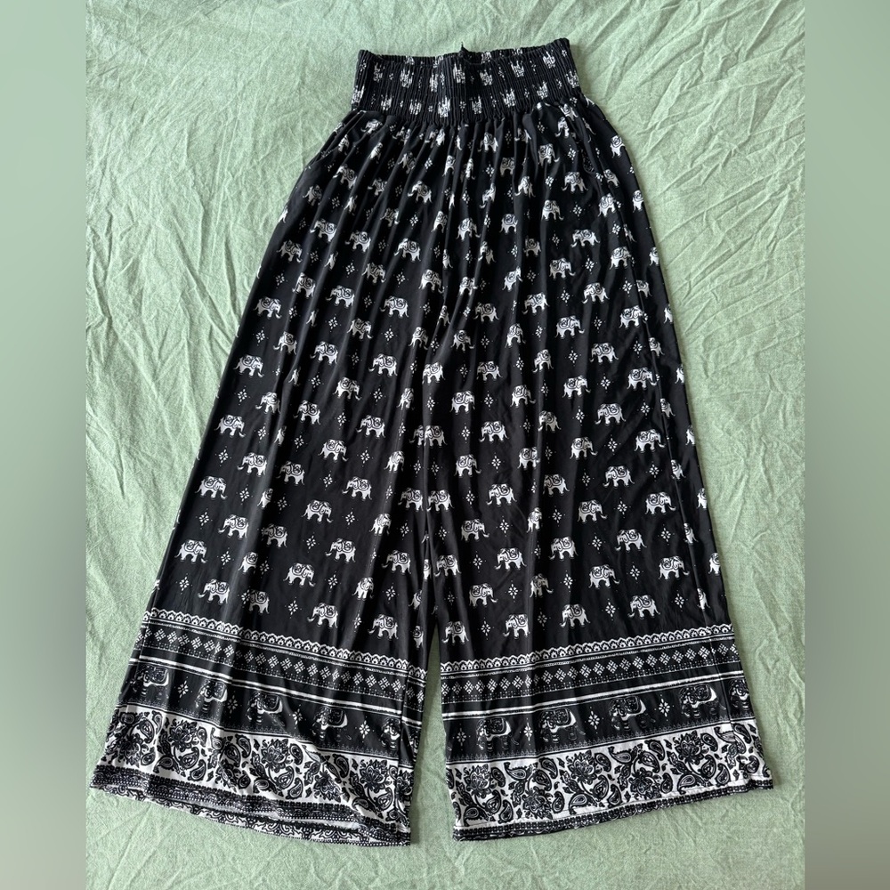 Black and White Elephant Patterned Pants